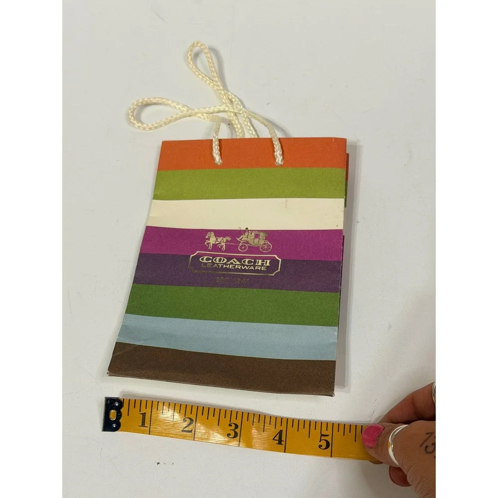 Coach Leatherware Small Multi Color Stripe Paper Gift Bag Gold Logo 5x6.5